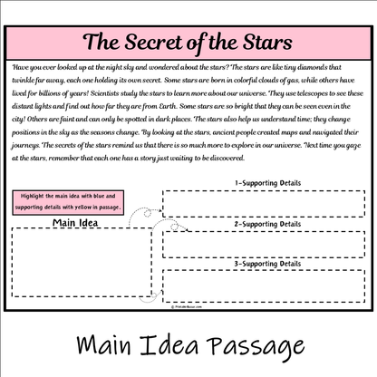 The Secret of the Stars | Main Idea and Supporting Details Reading Passage and Questions