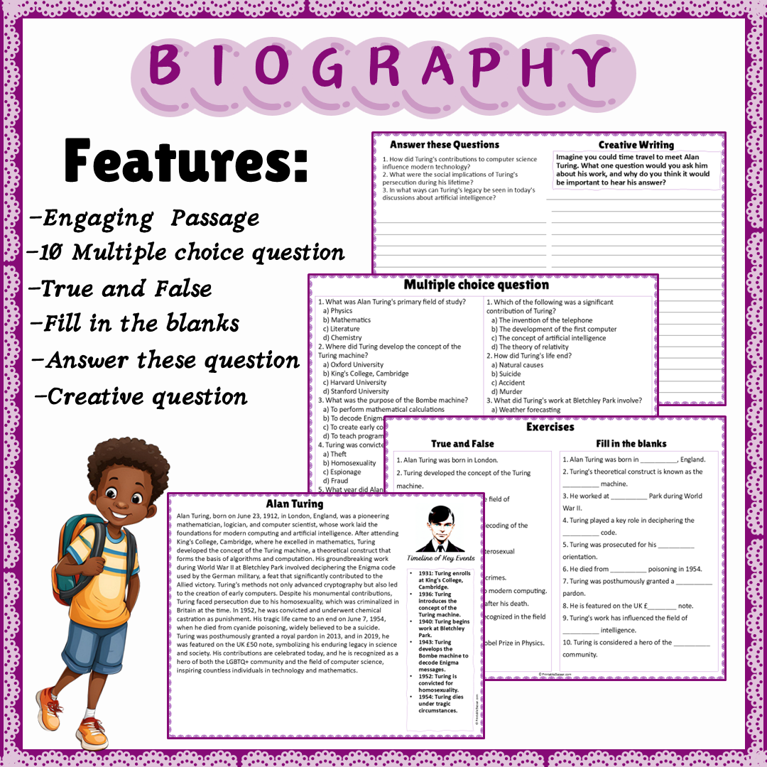 Alan Turing | Biography Reading Comprehension and Questions Worksheet