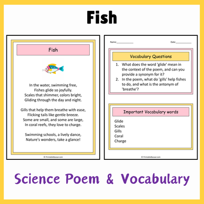 Fish | Science Poem Reading Comprehension Activity