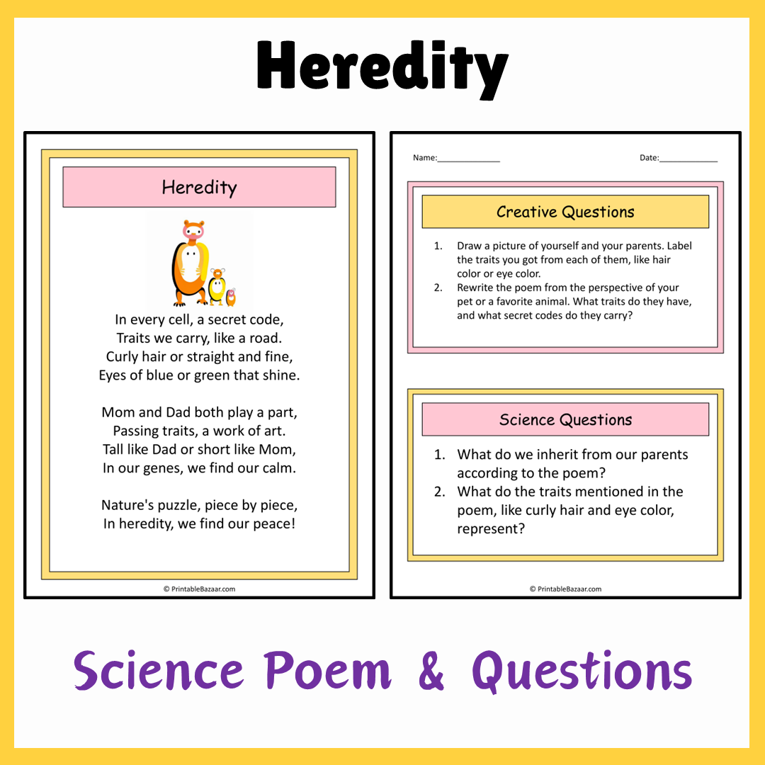 Heredity | Science Poem Reading Comprehension Activity