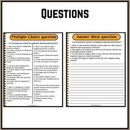 Is it necessary for schools to emphasize diversity and inclusion? | Debate Case Study Worksheet