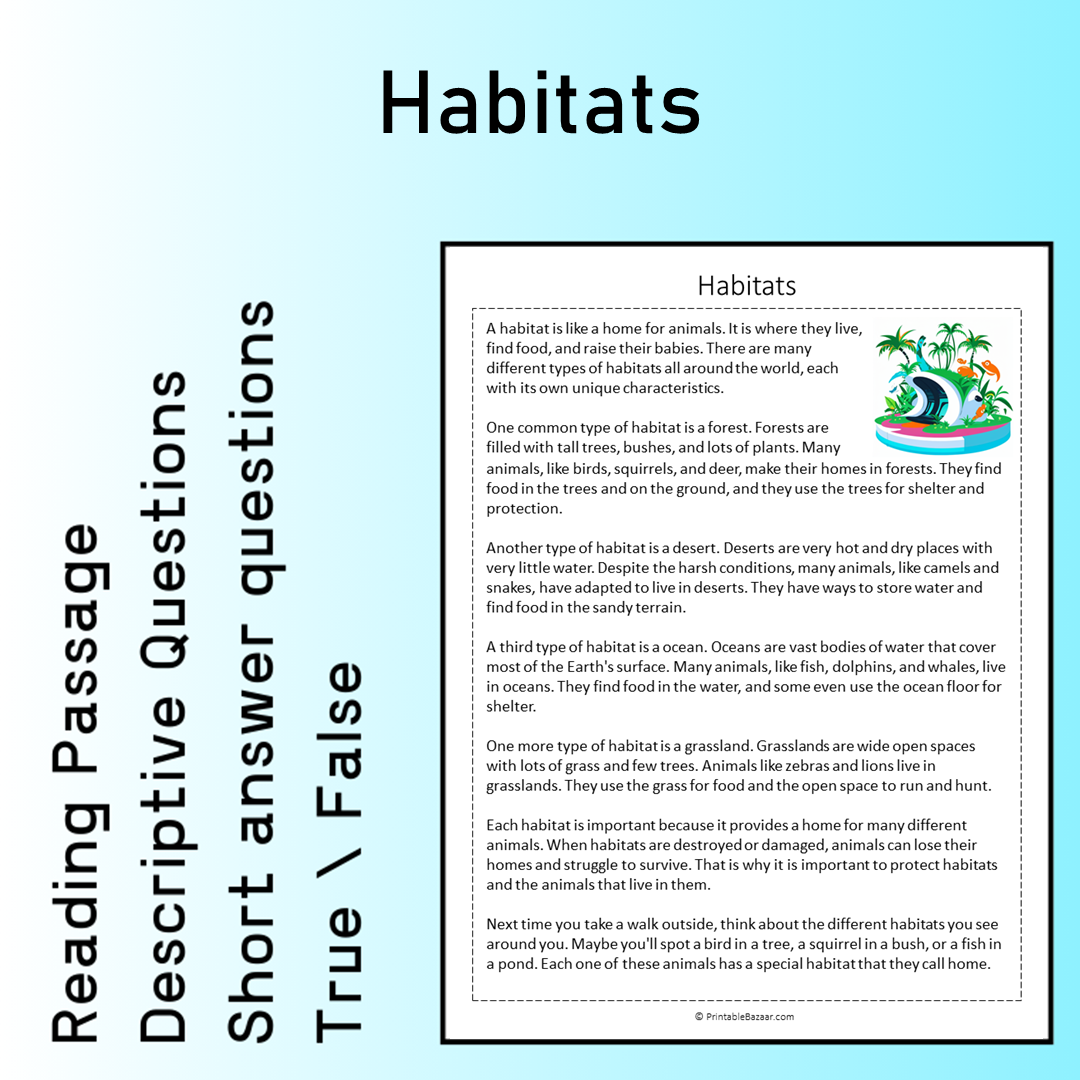 Habitats | Reading Comprehension Passage Printable Worksheet