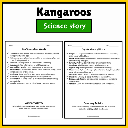 Kangaroos | Science Story Reading Comprehension Activity