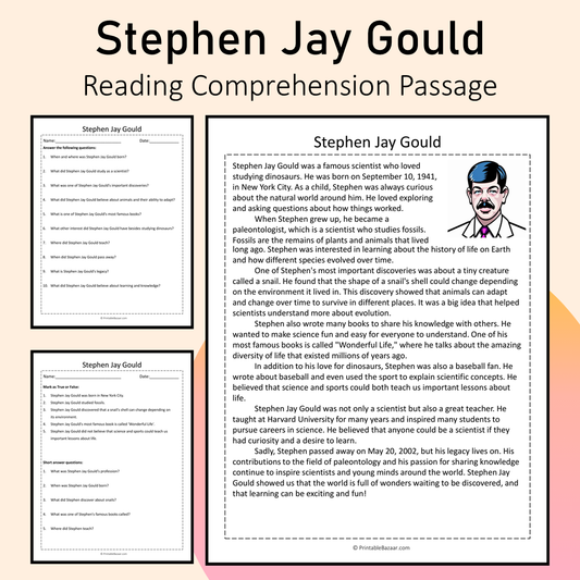 Stephen Jay Gould | Reading Comprehension Passage Printable Activity
