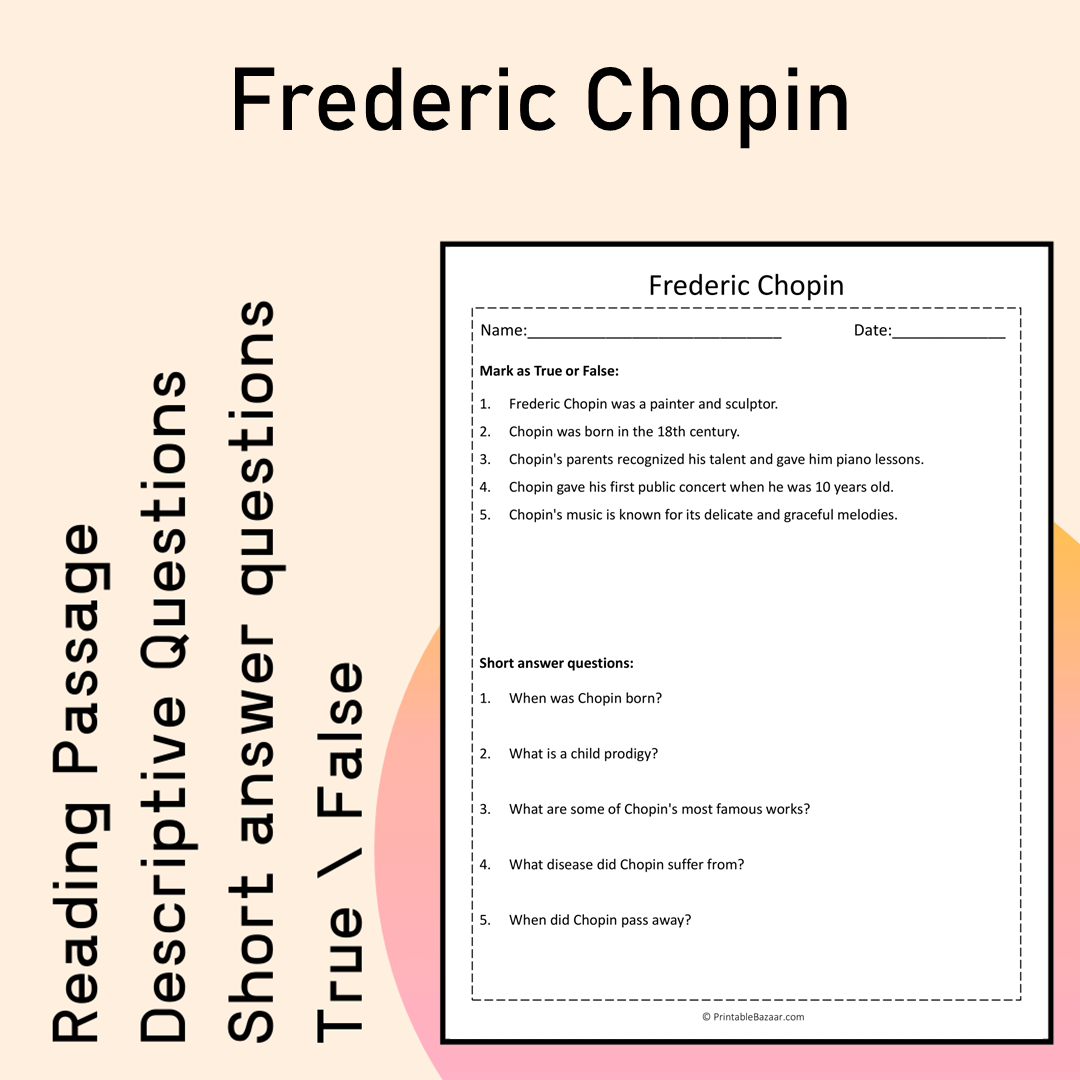 Frederic Chopin | Reading Comprehension Passage Printable Activity