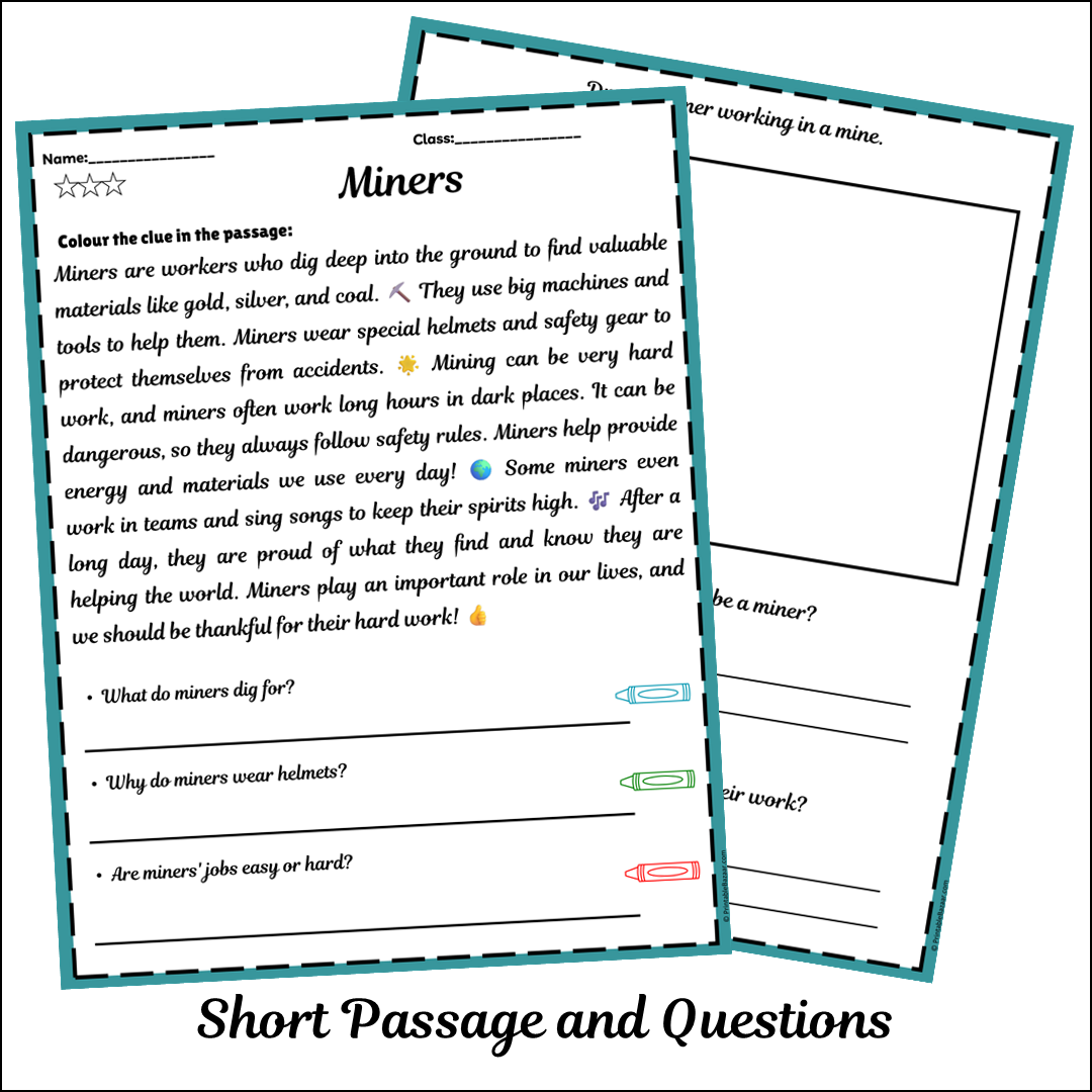 Miners | Short Reading Comprehension Creative Worksheet