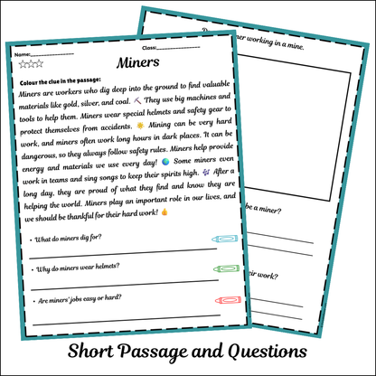 Miners | Short Reading Comprehension Creative Worksheet
