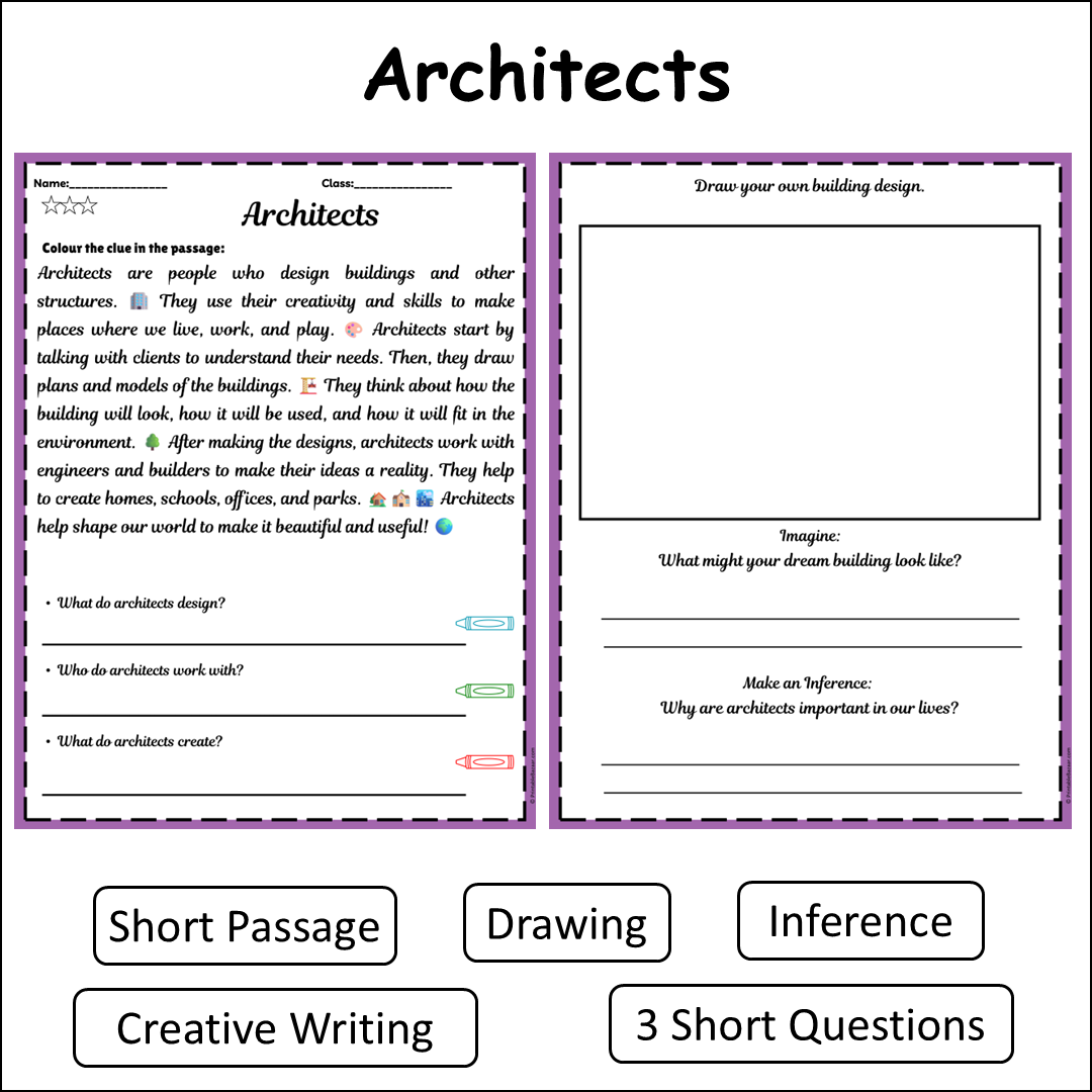 Architects | Short Reading Comprehension Creative Worksheet