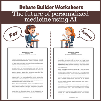 The future of personalized medicine using AI | Favour and Against Worksheet Printable Activity