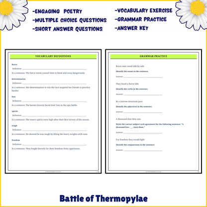 Battle of Thermopylae | Poem Grammar Worksheet Printable Activity