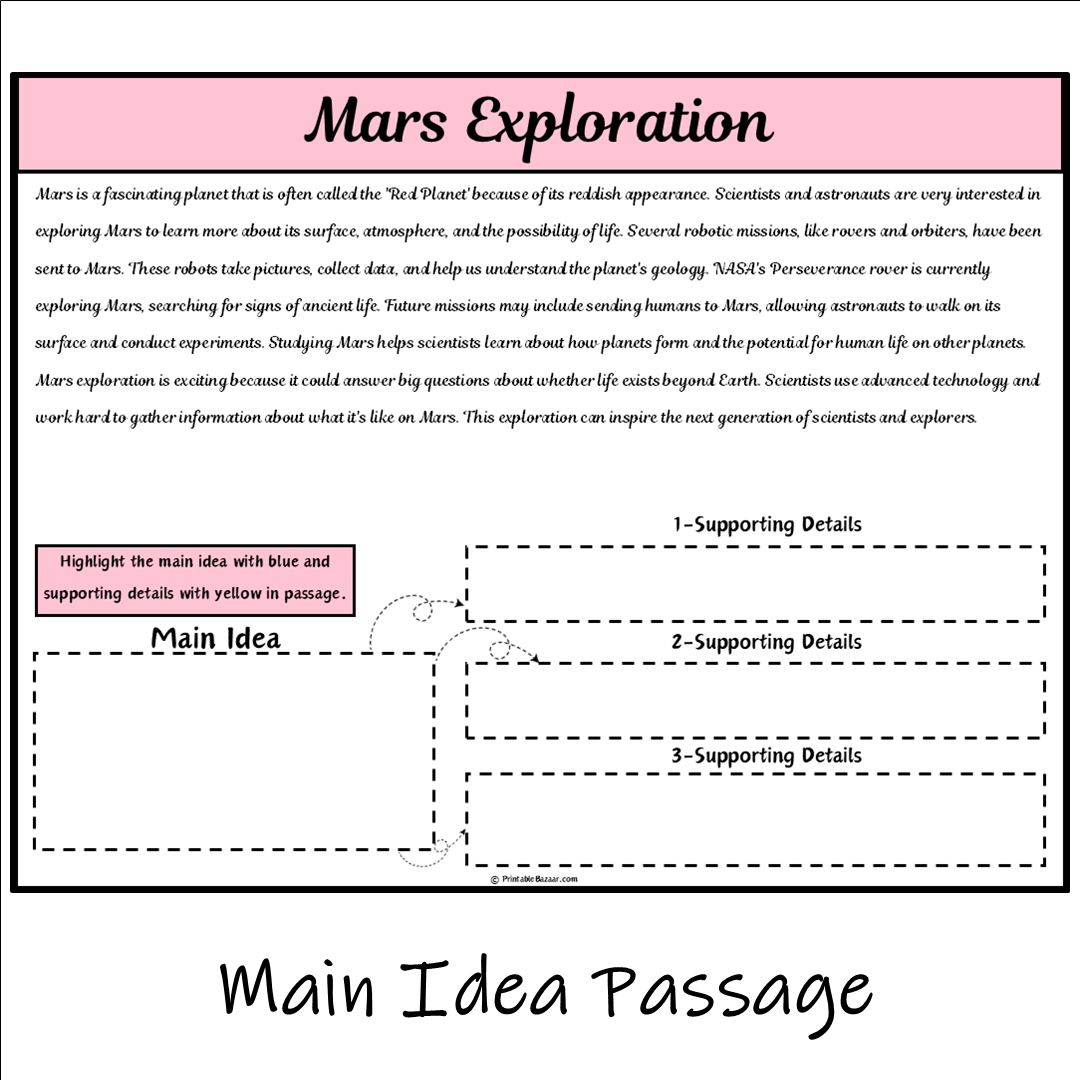 Mars Exploration | Main Idea and Supporting Details Reading Passage and Questions