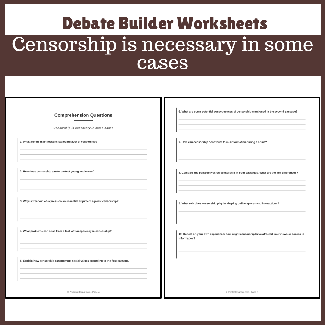 Censorship is necessary in some cases | Favour and Against Worksheet Printable Activity
