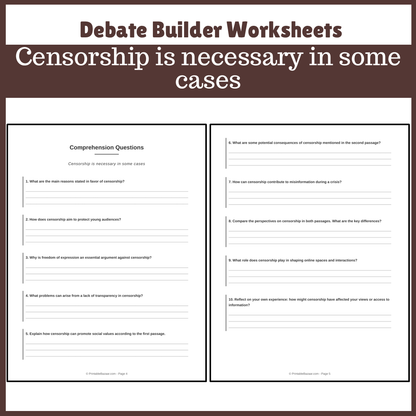 Censorship is necessary in some cases | Favour and Against Worksheet Printable Activity