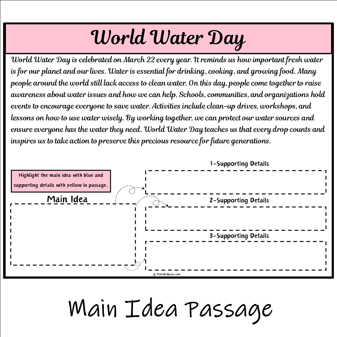 World Water Day | Main Idea and Supporting Details Reading Passage and Questions