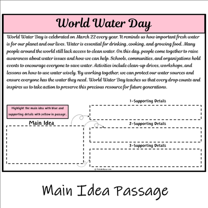 World Water Day | Main Idea and Supporting Details Reading Passage and Questions