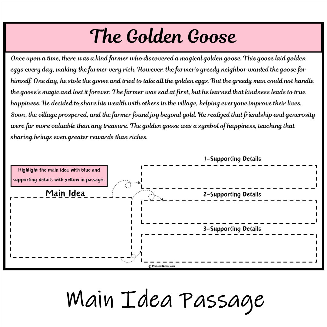 The Golden Goose | Main Idea and Supporting Details Reading Passage and Questions