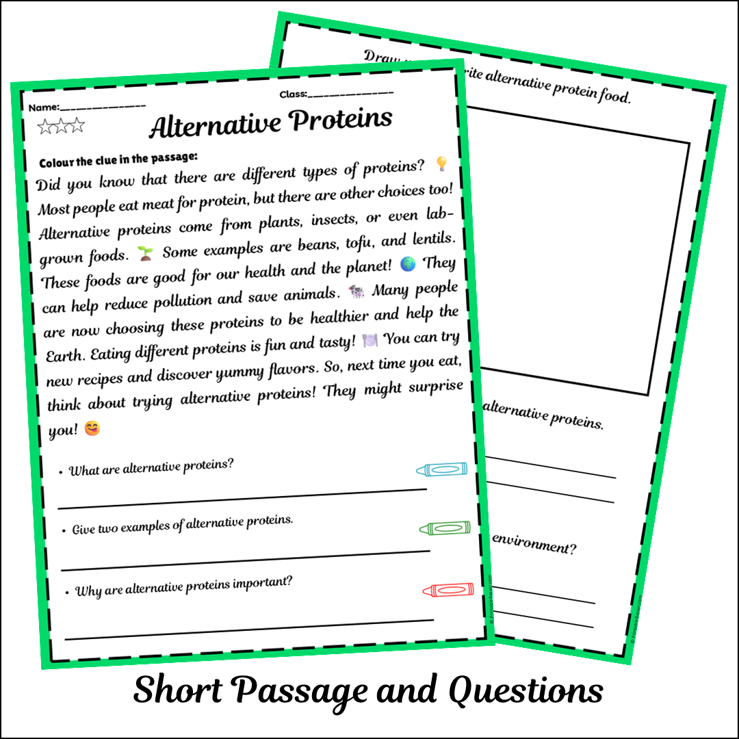 Alternative Proteins | Short Reading Comprehension Creative Worksheet