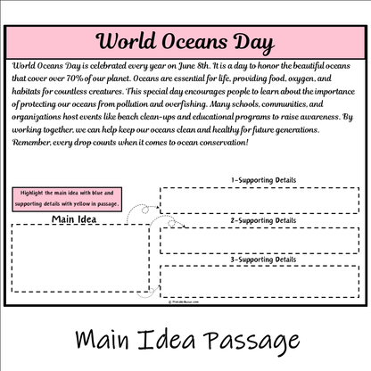 World Oceans Day | Main Idea and Supporting Details Reading Passage and Questions