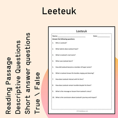 Leeteuk | Reading Comprehension Passage Printable Activity