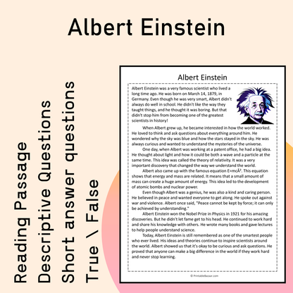 Albert Einstein | Reading Comprehension Passage Printable Activity
