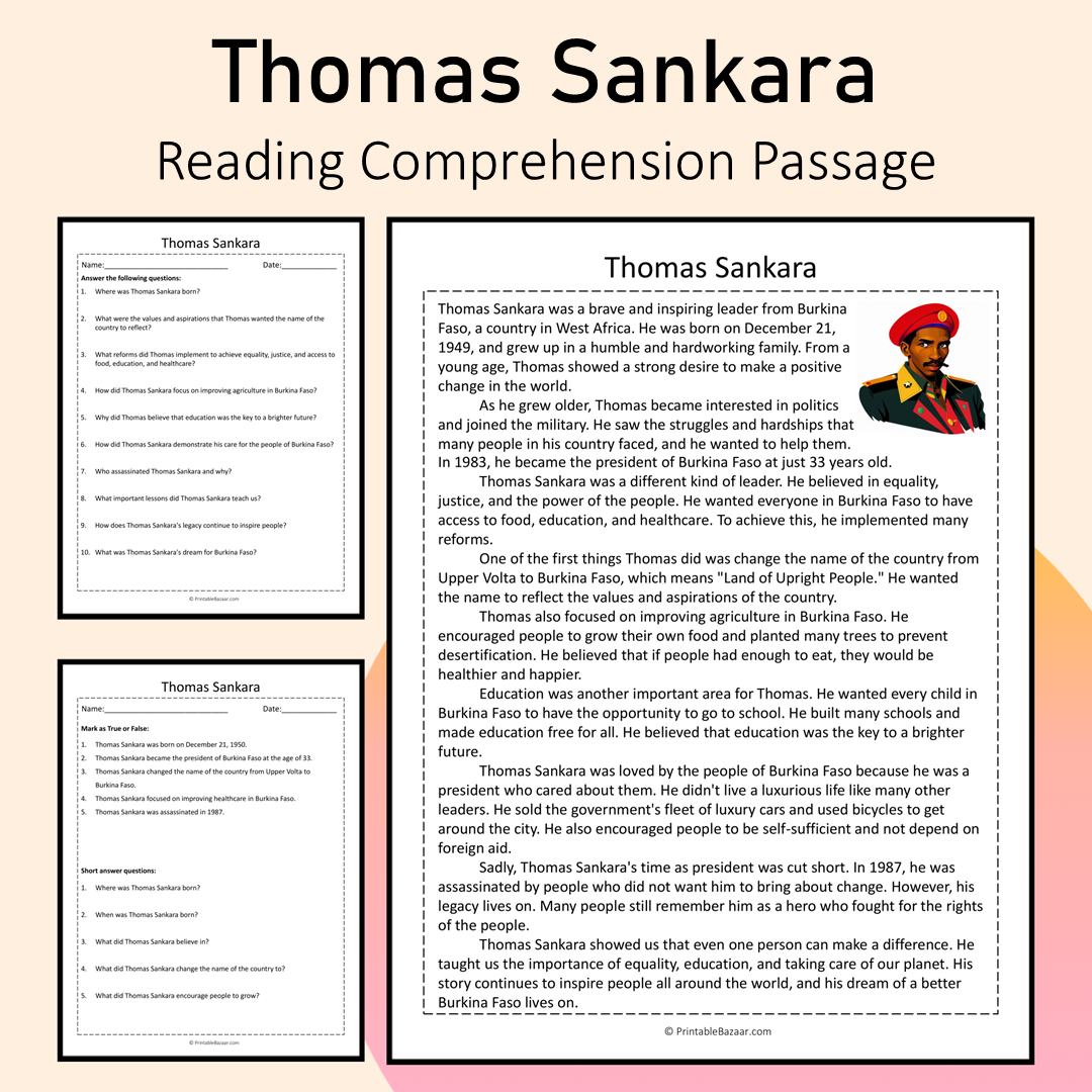 Thomas Sankara | Reading Comprehension Passage Printable Activity