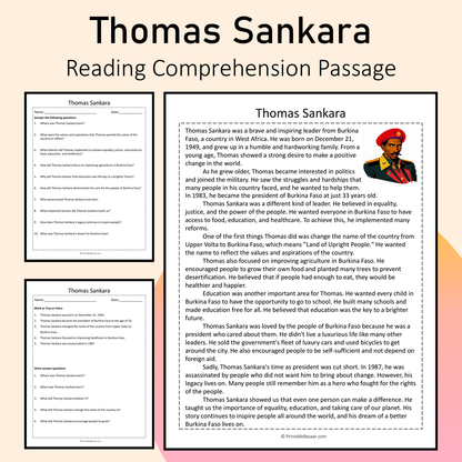 Thomas Sankara | Reading Comprehension Passage Printable Activity