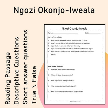Ngozi Okonjo-Iweala | Reading Comprehension Passage Printable Activity