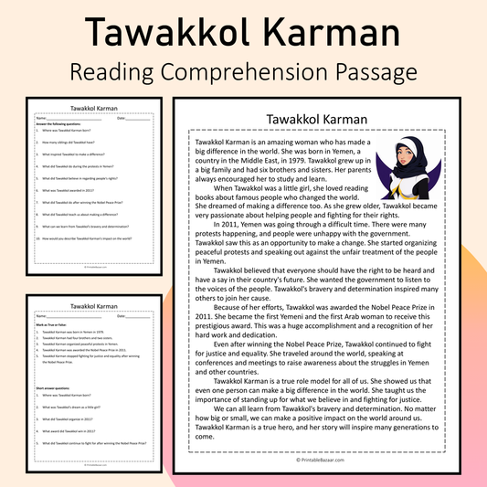 Tawakkol Karman | Reading Comprehension Passage Printable Activity