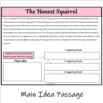 The Honest Squirrel | Main Idea and Supporting Details Reading Passage and Questions