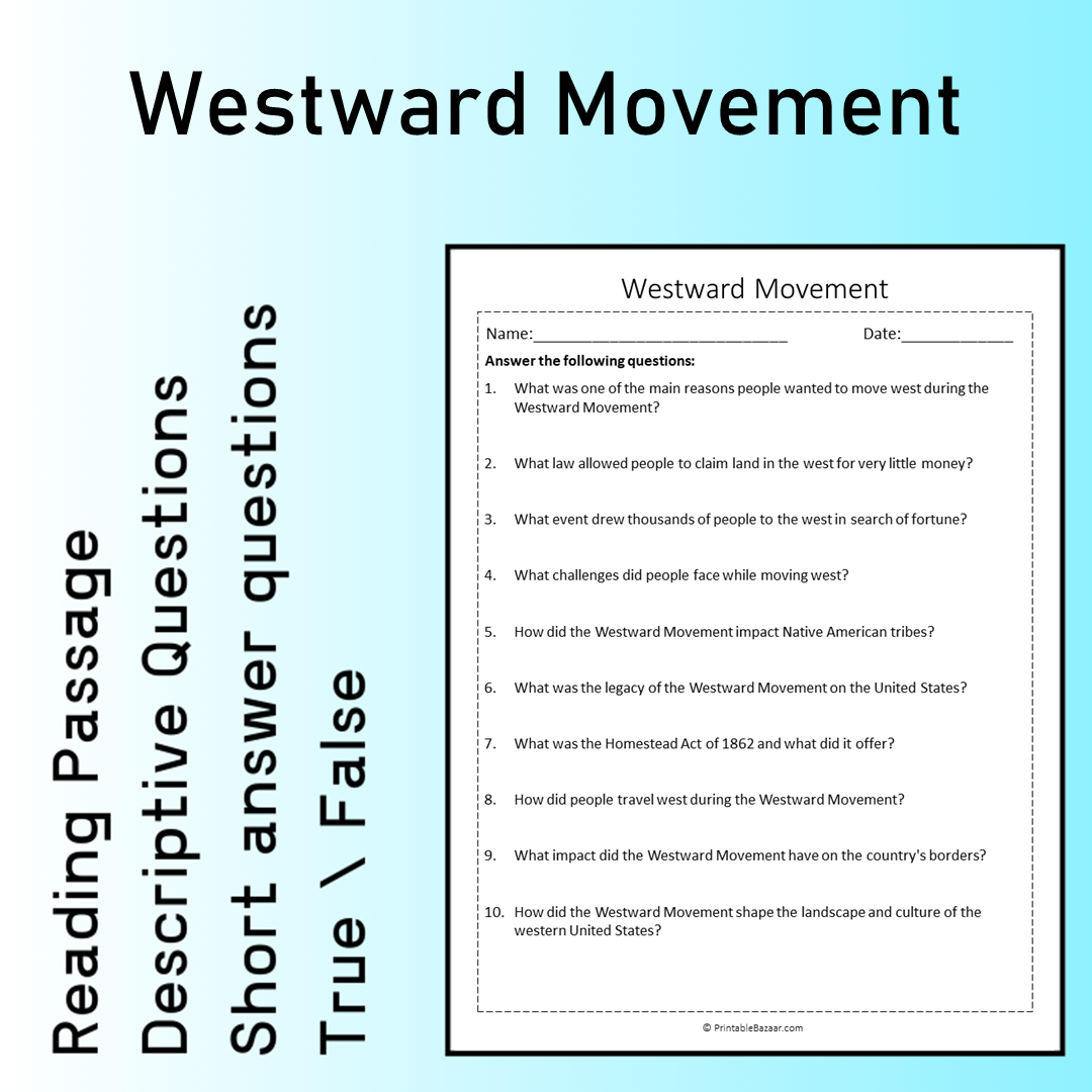 Westward Movement | Reading Comprehension Passage Printable Worksheet