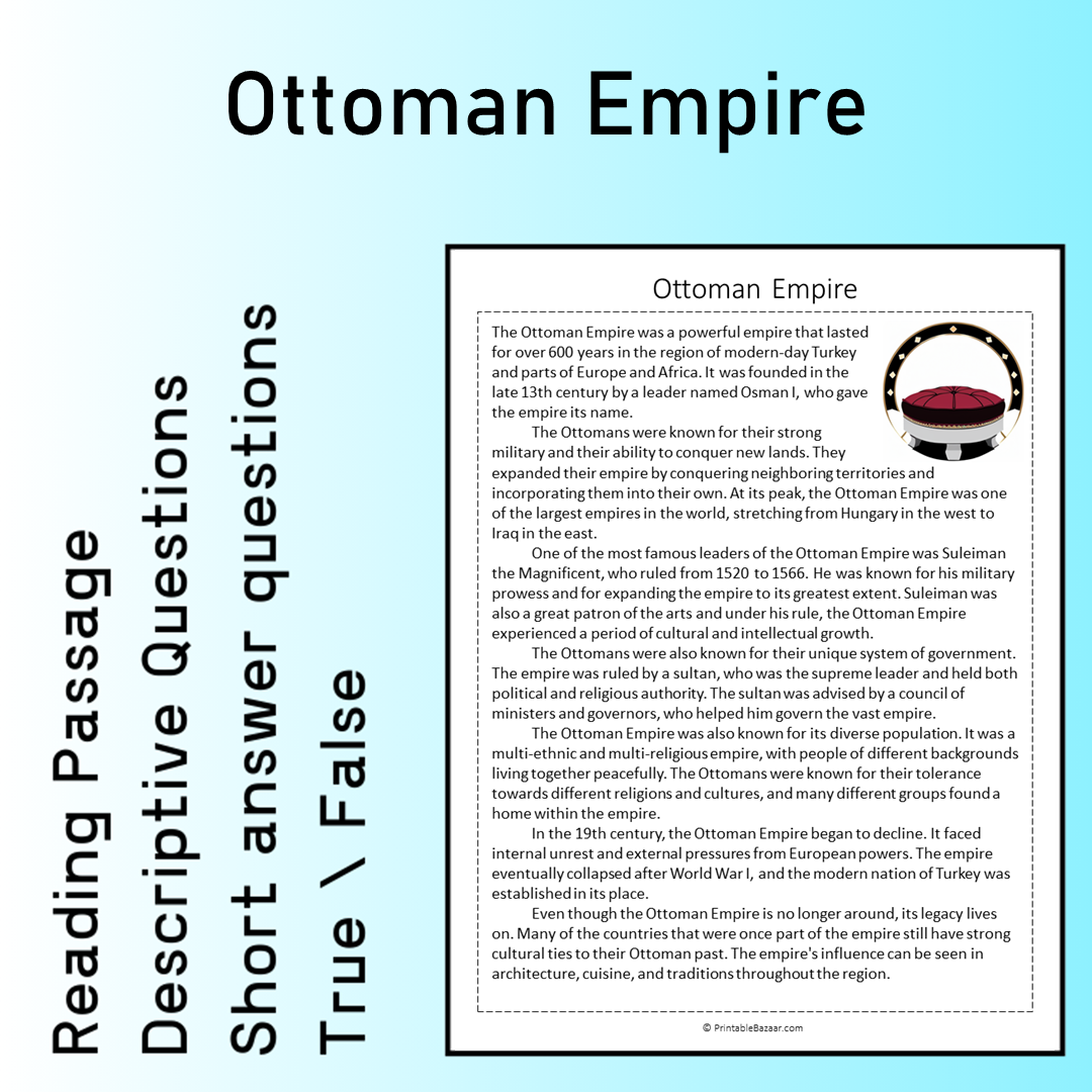 Ottoman Empire | Reading Comprehension Passage Printable Worksheet