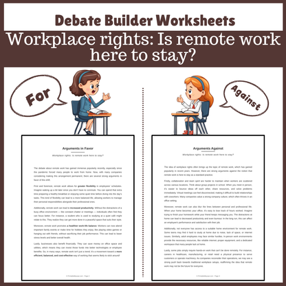 Workplace rights: Is remote work here to stay? | Favour and Against Worksheet Printable Activity