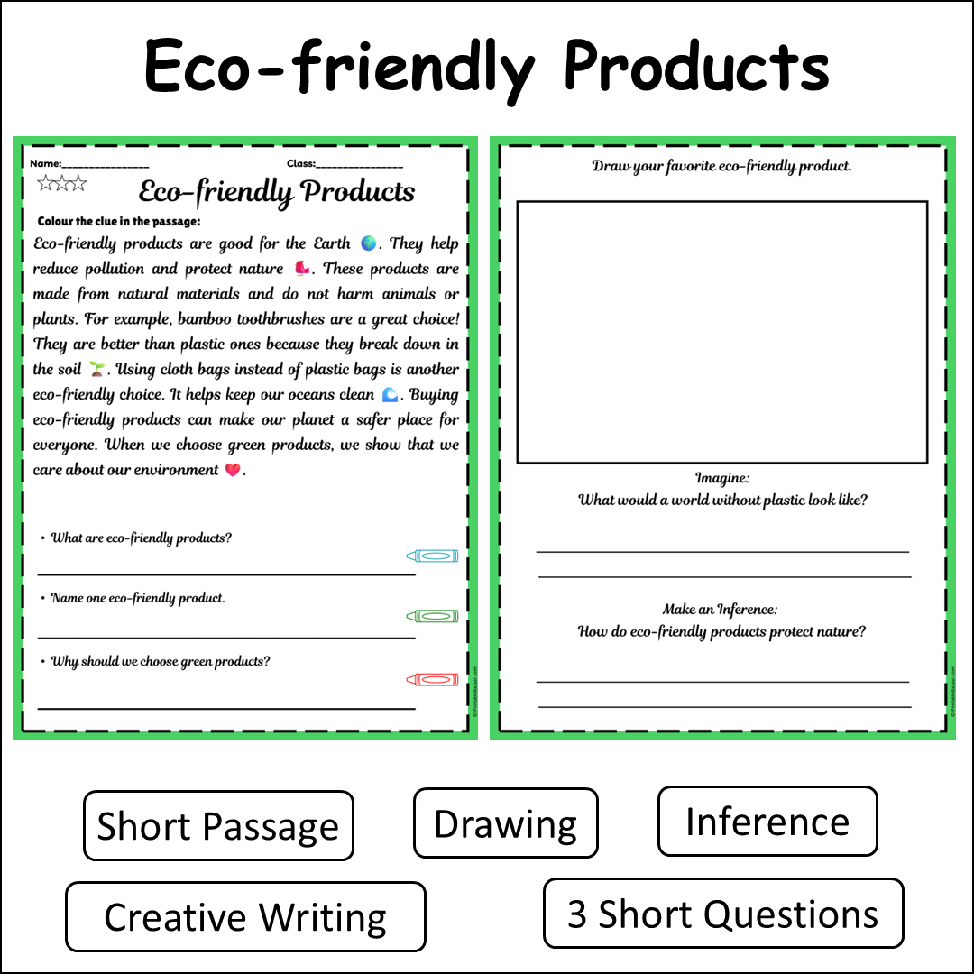 Eco-friendly Products | Short Reading Comprehension Creative Worksheet