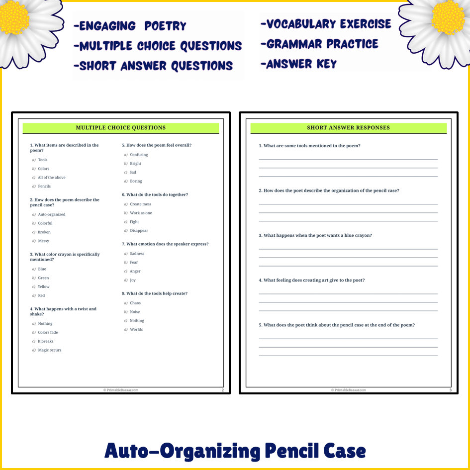 Auto-Organizing Pencil Case | Poem Grammar Worksheet Printable Activity