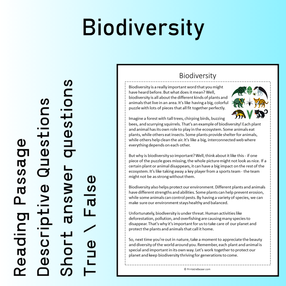 Biodiversity | Reading Comprehension Passage Printable Worksheet