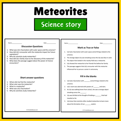 Meteorites | Science Story Reading Comprehension Activity