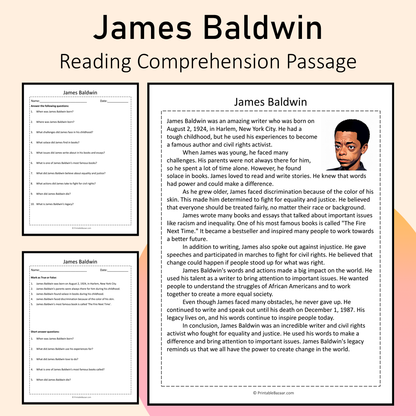 James Baldwin | Reading Comprehension Passage Printable Activity