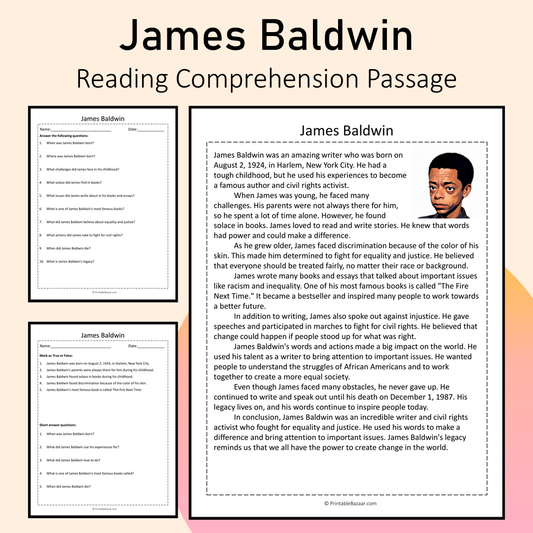 James Baldwin | Reading Comprehension Passage Printable Activity
