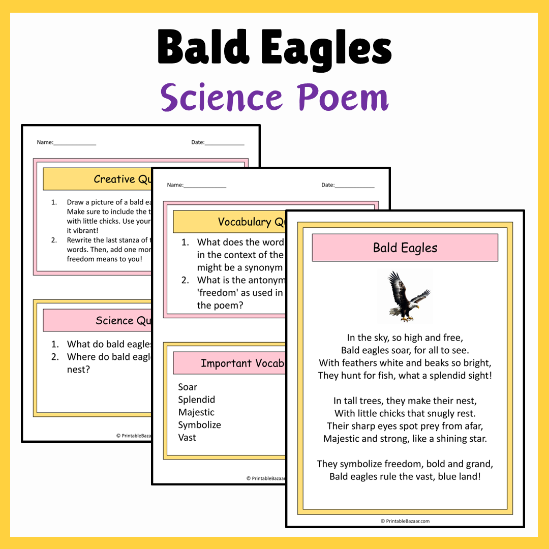 Bald Eagles | Science Poem Reading Comprehension Activity