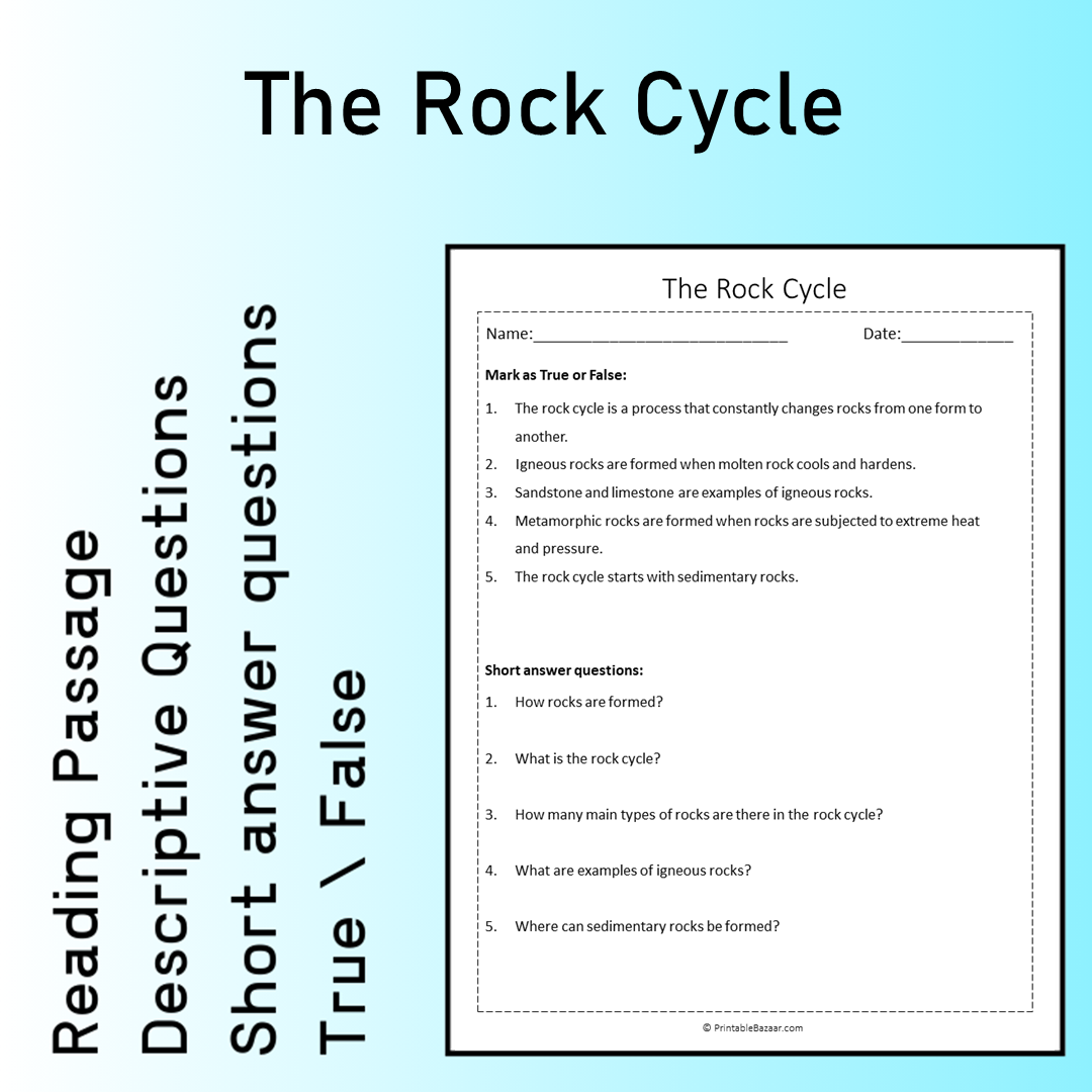 The Rock Cycle | Reading Comprehension Passage Printable Worksheet