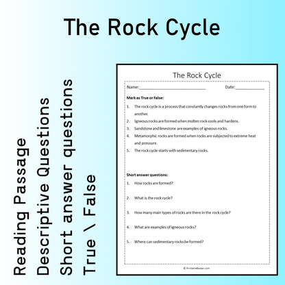 The Rock Cycle | Reading Comprehension Passage Printable Worksheet