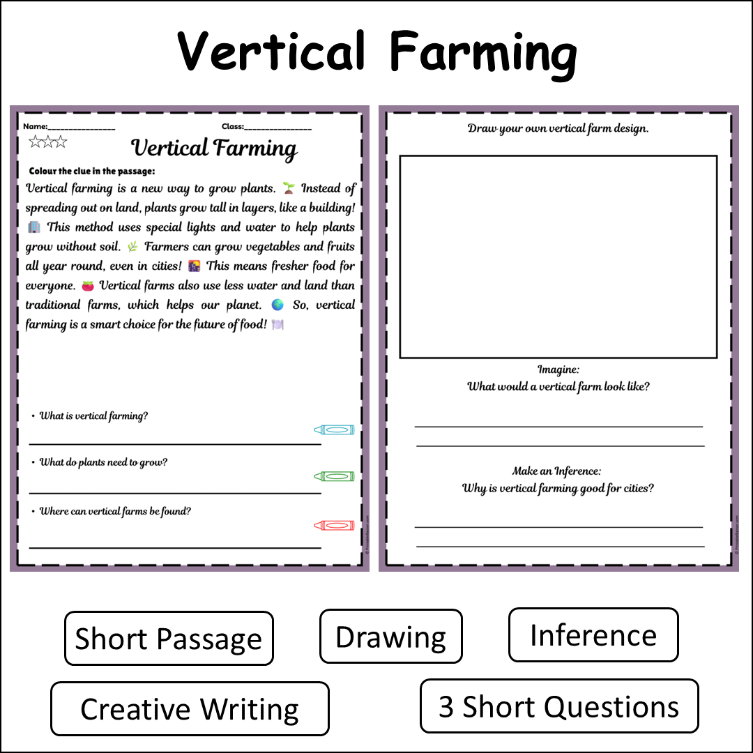 Vertical Farming | Short Reading Comprehension Creative Worksheet