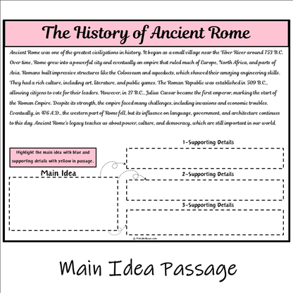 The History of Ancient Rome | Main Idea and Supporting Details Reading Passage and Questions