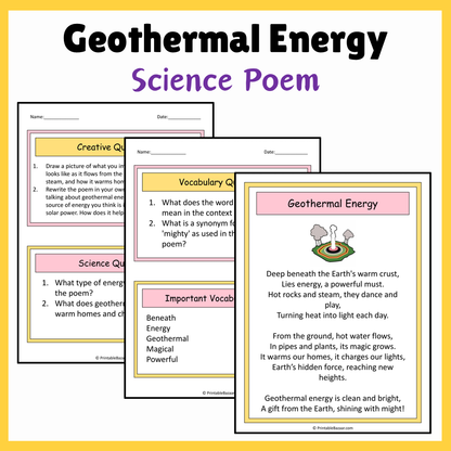 Geothermal Energy | Science Poem Reading Comprehension Activity