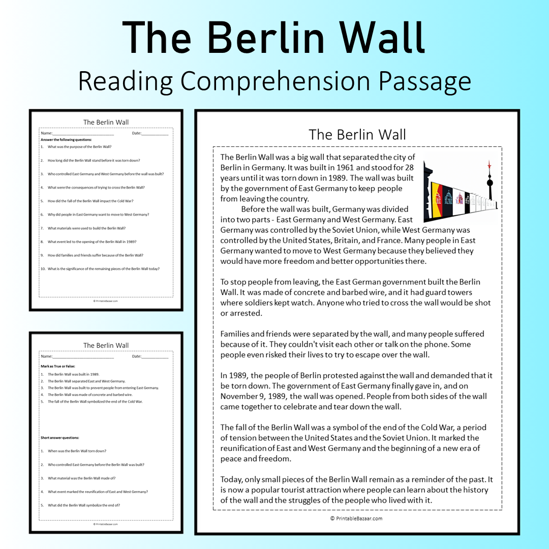 The Berlin Wall | Reading Comprehension Passage Printable Worksheet