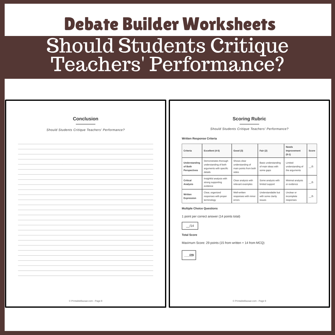 Should Students Critique Teachers' Performance? | Favour and Against Worksheet Printable Activity