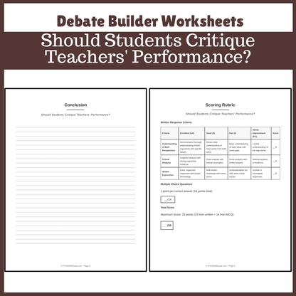 Should Students Critique Teachers' Performance? | Favour and Against Worksheet Printable Activity