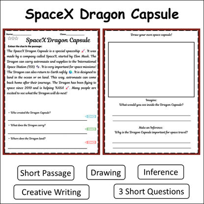SpaceX Dragon Capsule | Short Reading Comprehension Creative Worksheet