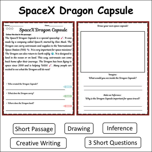 SpaceX Dragon Capsule | Short Reading Comprehension Creative Worksheet