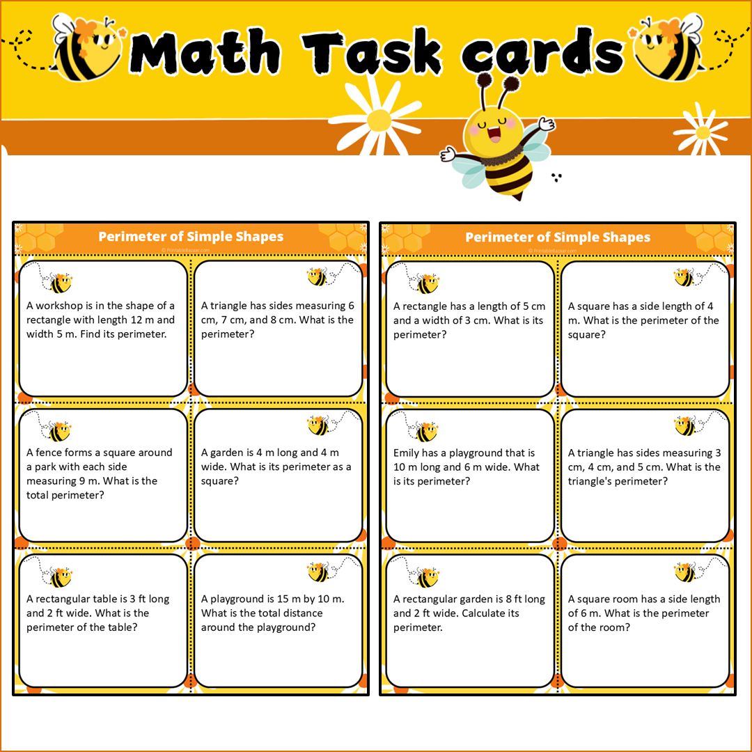 Perimeter of Simple Shapes | Math Task Cards